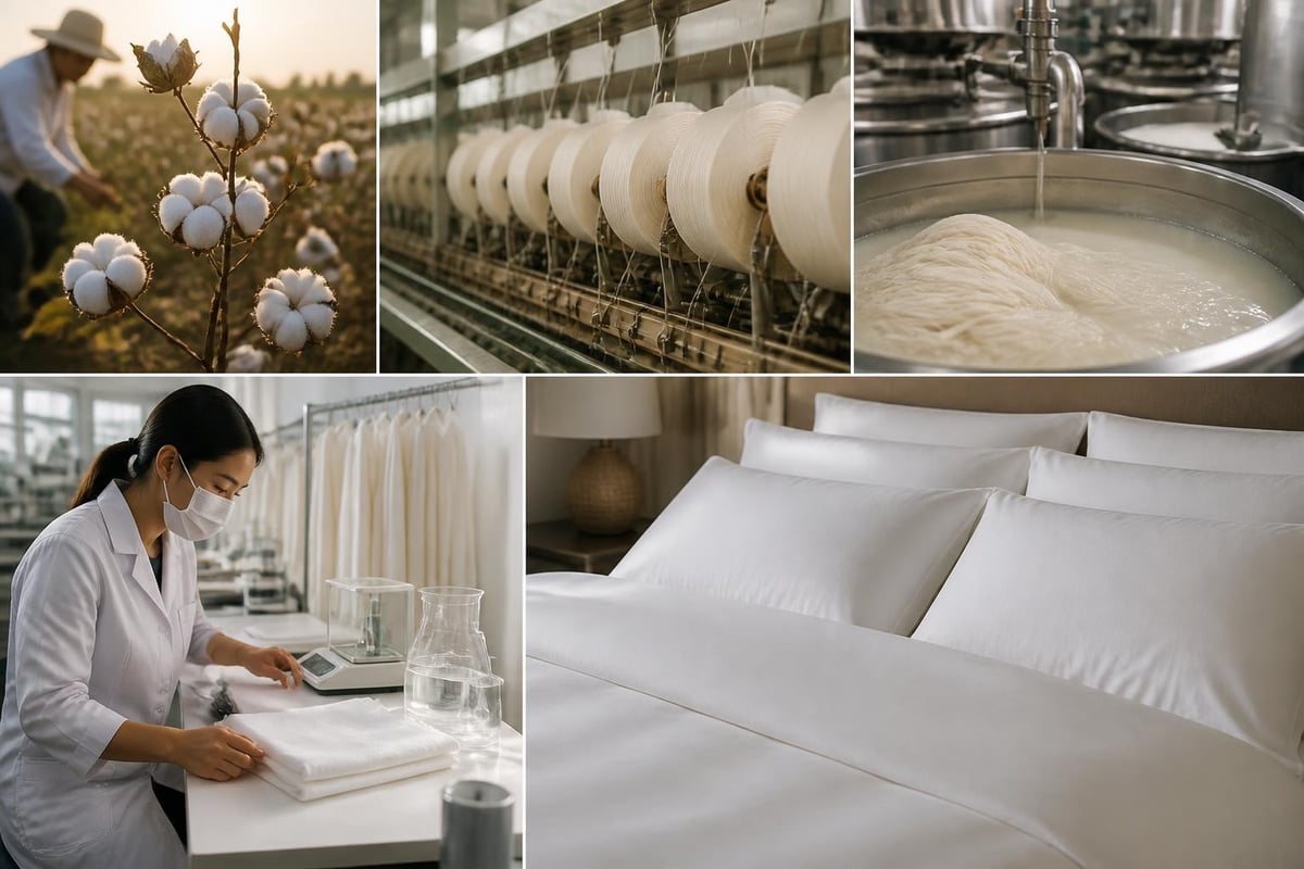 Herstellung von Bio-Baumwolle für nachhaltige Hotelbettwäsche vom Feld bis zum Hotelbett