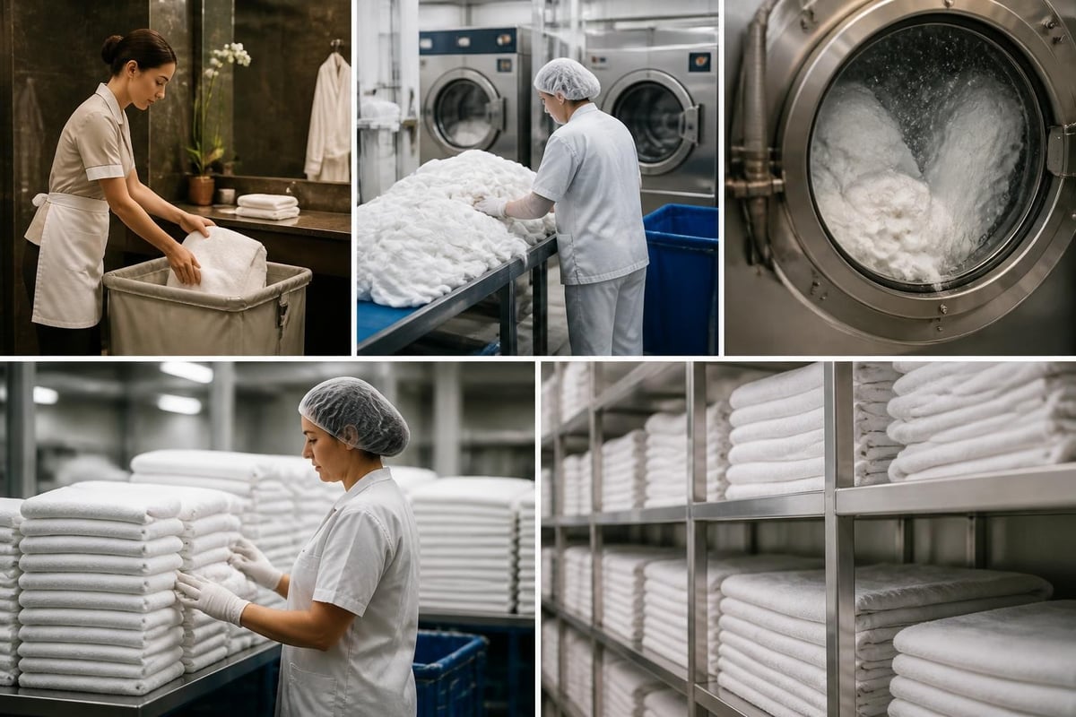 Housekeeping, Industriewäsche und sortierte Seiftücher sichern Hygiene und Frische im Hotel.