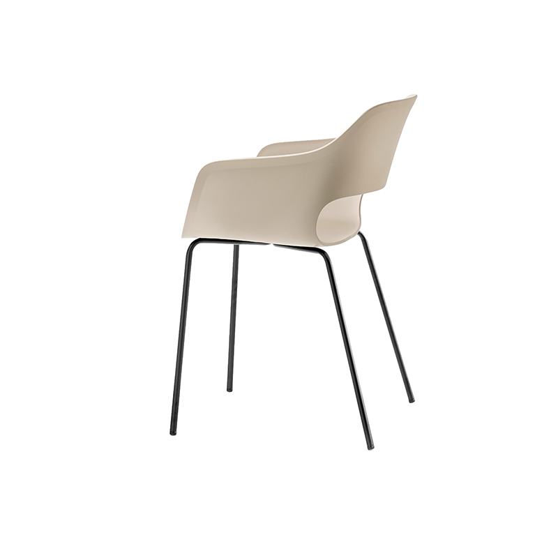 Pedrali Babila 2735 Armlehnstuhl in Beige-Schwarz - Hantermann - Der Hotelausstatter Pedrali Babila 2735 Armlehnstuhl mit beiger Sitzschale und schwarzem Metallgestell in seitlicher Rückansicht